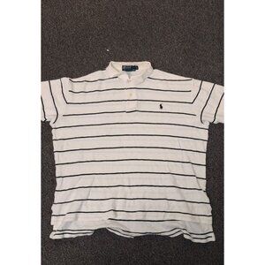 Polo Ralph Lauren Mens L Striped Polo Shirt Waffle Knit White Black Pony Logo